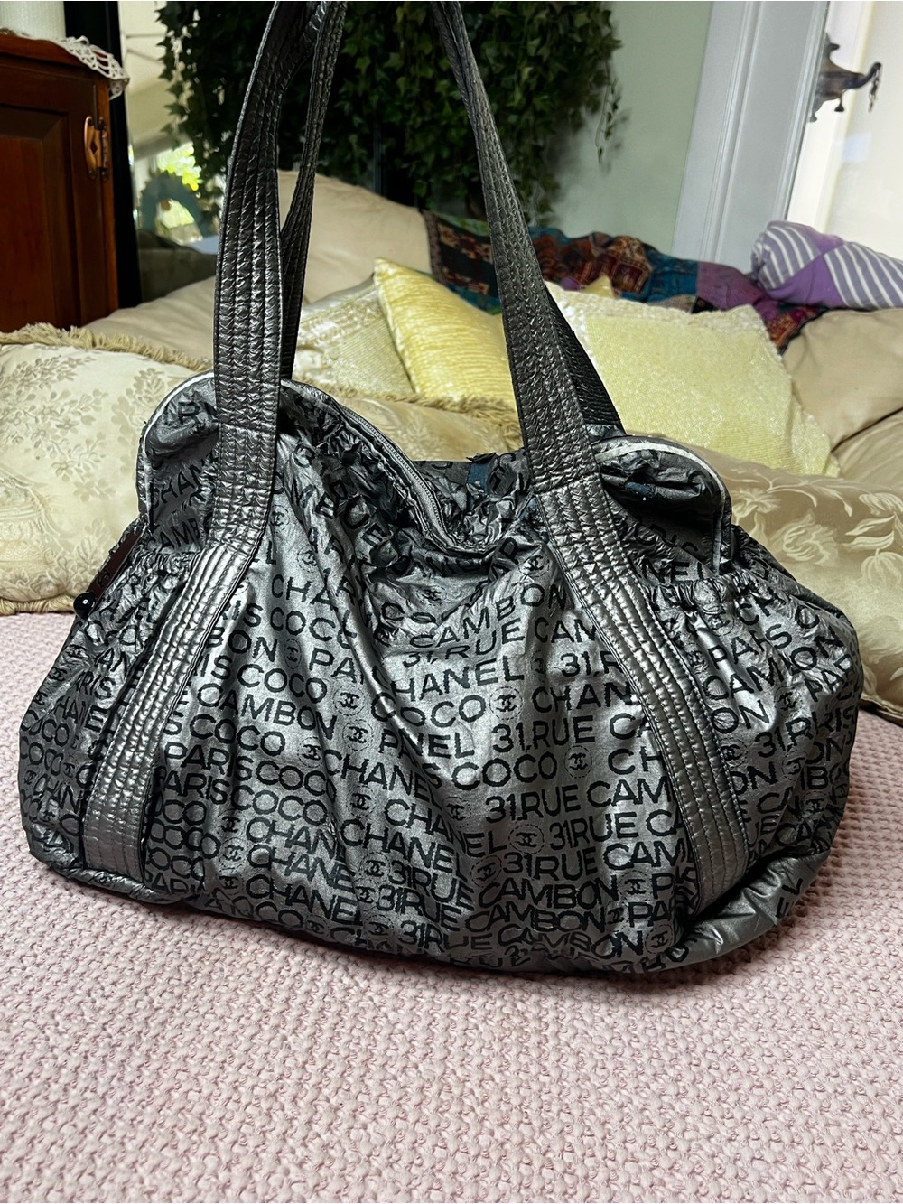 CHANEL Unlimited 31 Rue Cambon Metallic Silver Logo Tote Shoulder Bag